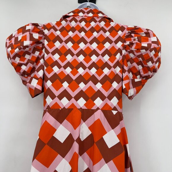 Silvia Tcherassi Roopal Geometric Rouge Puff Sleeve Midi Designer Dress Size S - Picture 5 of 12